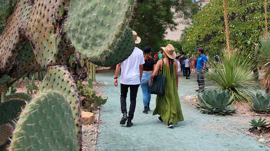 Visitantes cerca del espejo de agua