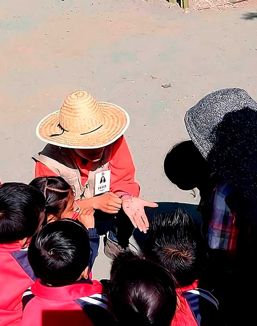 Guía y alumnos en el Jardín Etnobotánico